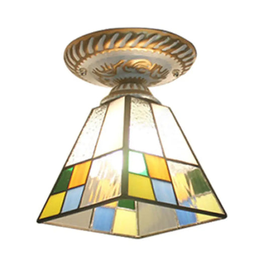 Lámpara de techo DecorBites™ Craftsman Tiffany - Lámpara multicolor de 1 luz para pasillo