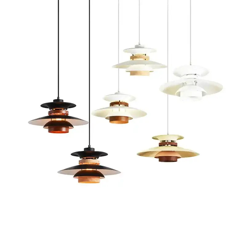 Modern cream and amber umbrella shape pendant light with black white beige tiers and copper accents by decorbites colorful umbrella