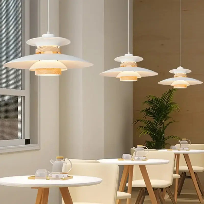 Cream and amber umbrella shape pendant light with white layers warm glowing interior and wooden accents for living room decorbites colorful umbrella