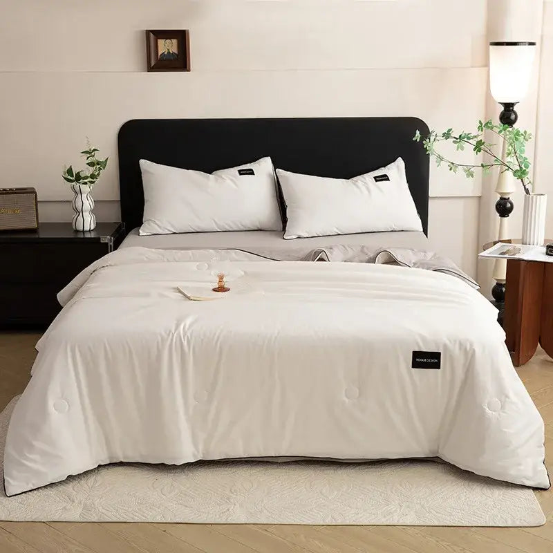 Cream and black ice cream cool feel summer quilt bedroom set with white quilted comforter featuring plush texture decorbites ice cream