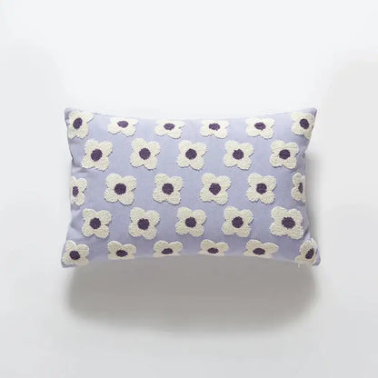 Lavender rectangular embroidered cushion cover with cream and purple floral pattern for living room decor