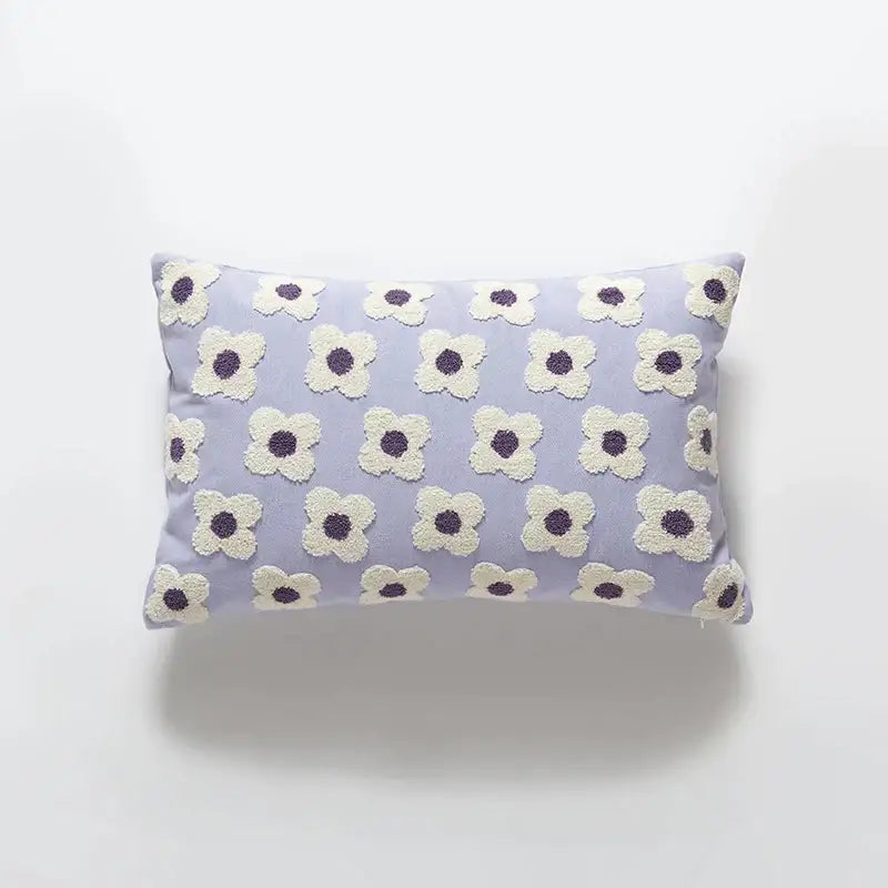 Lavender rectangular embroidered cushion cover with cream and purple floral pattern for living room decor