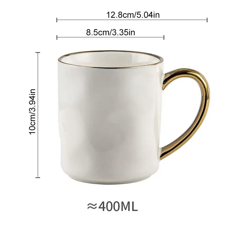 White ceramic nordic gold rim mug with gold handle 400ml capacity from rim mug set for kitchen coffee use