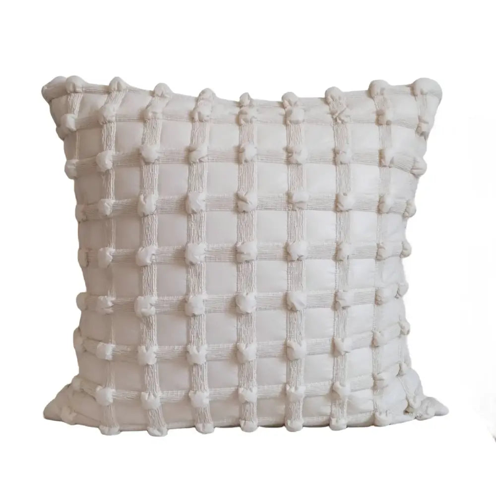 Cream bubble plaid cushion cover with textured grid pattern of raised pom-poms for stylish living room decorbites decor