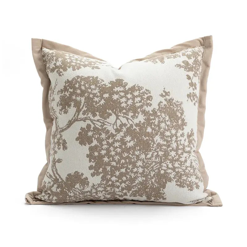 Beige and cream tree-patterned cushion cover with textured fabric finish for decorbites bubble plaid living room decor