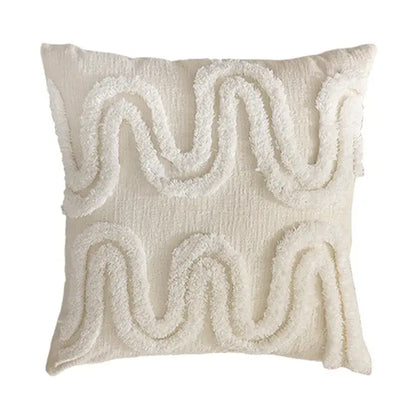 Cream bubble plaid cushion cover with textured wavy embroidery in soft plush fabric for living room decorbites bubble plaid