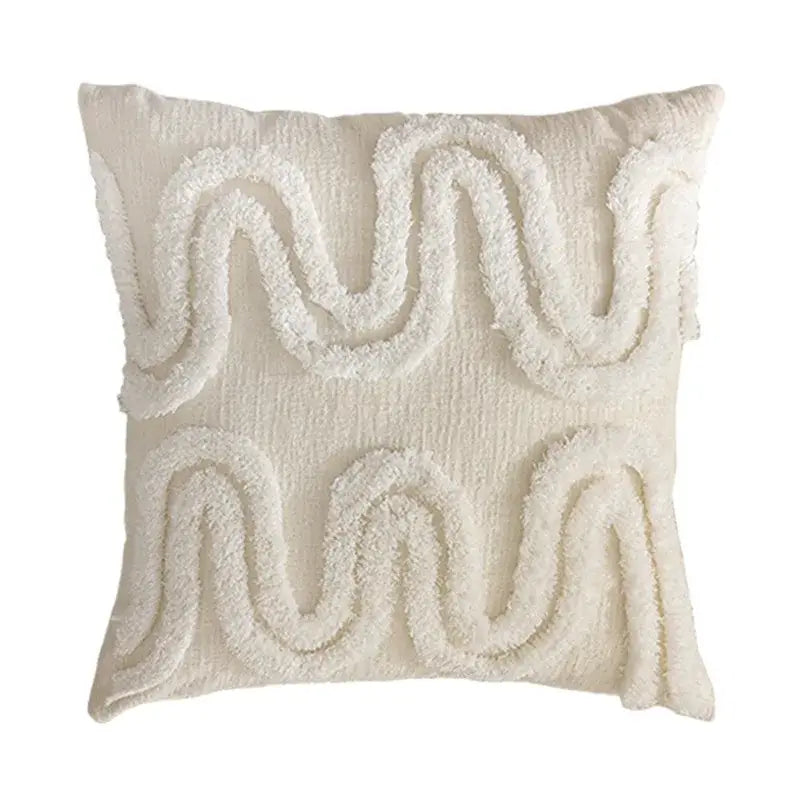 Cream bubble plaid cushion cover with textured wavy embroidery in soft plush fabric for living room decorbites bubble plaid
