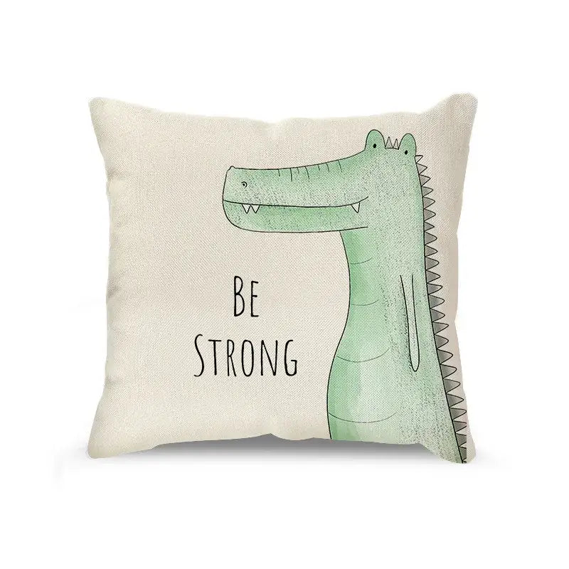 Beige cartoon animal linen pillowcase with light green crocodile and be strong print for living room decorbites cartoon animal
