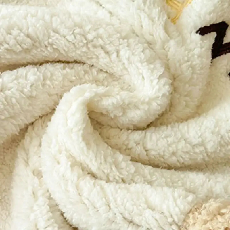 Cream cartoon lamb wool blanket with cream-colored plush fleece and subtle embroidered details for sofa decorbites cartoon lamb