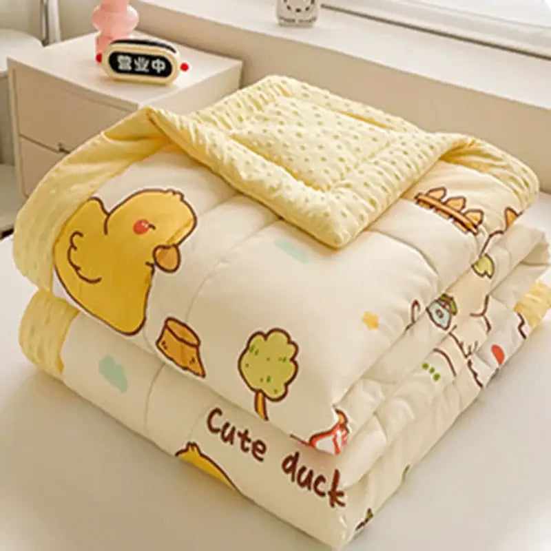 Cream cartoon pattern summer quilt with soft duck comforter featuring cheerful yellow duck and decorbites cartoon pattern prints