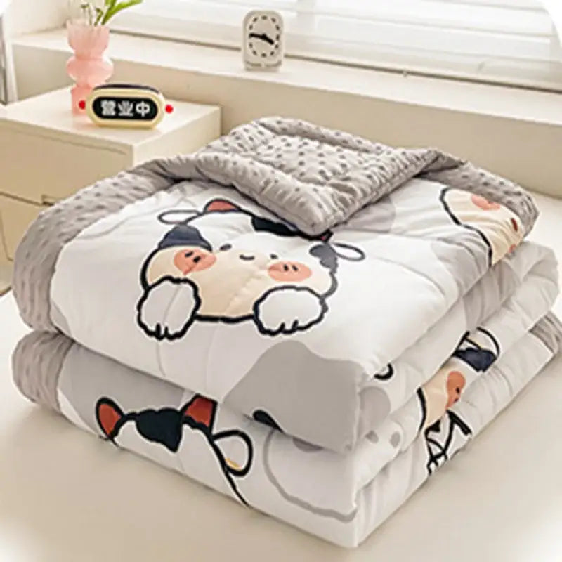 Cream cartoon pattern summer quilt featuring a cozy white and gray design with decorbites cartoon pattern accents
