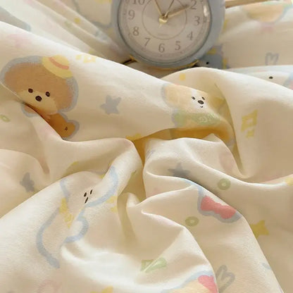 Cream cartoon printed cotton bedding set featuring soft cream fabric with playful bears stars and bones for bedroom decorbites cartoon printed