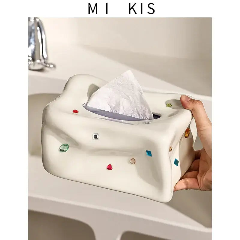 Cream ceramic heart gemstone tissue box with colorful gemstone embellishments for decorbites heart gemstone decorbites heart gemstone living room decor