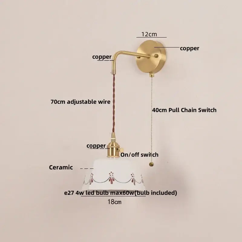 Cream ceramic led wall lamps with decorative floral motifs and copper accents for bedroom decorbites ceramic led lighting