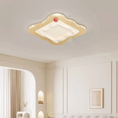 Cream cloud led ceiling light with red accent featuring beige cloud shape white diffuser for bedroom decorbites cream led decor