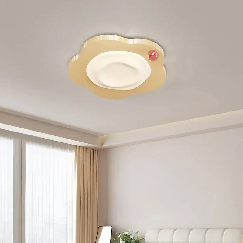 Cream cloud LED ceiling light with beige cloud shape white central panel and red accent for bedroom decorbites cream LED