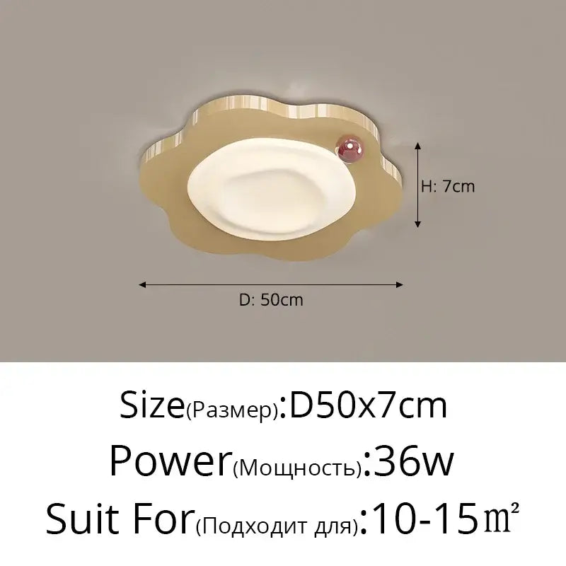 Cream cloud led ceiling light with gold-toned frame, white panel, and red accent for bedroom decorbites cream led decor