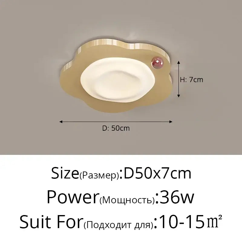 Cream cloud led ceiling light with gold-toned frame white panel and pink gemstone red accent for bedroom decorbites cream led