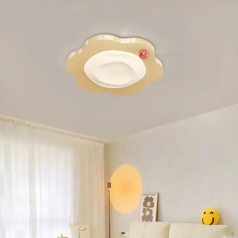 Cream cloud led ceiling light with soft beige cloud shape white panel and red button perfect for bedroom decorbites cream led decor