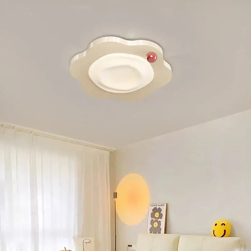 Cream cloud led ceiling light with red accent featuring a white cloud shape and red spherical detail for bedroom decorbites cream led ceiling light