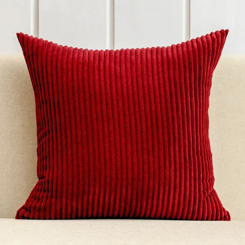 Vibrant red corduroy striped cushion cover with vertical ridges for living room decorbites corduroy striped pillow