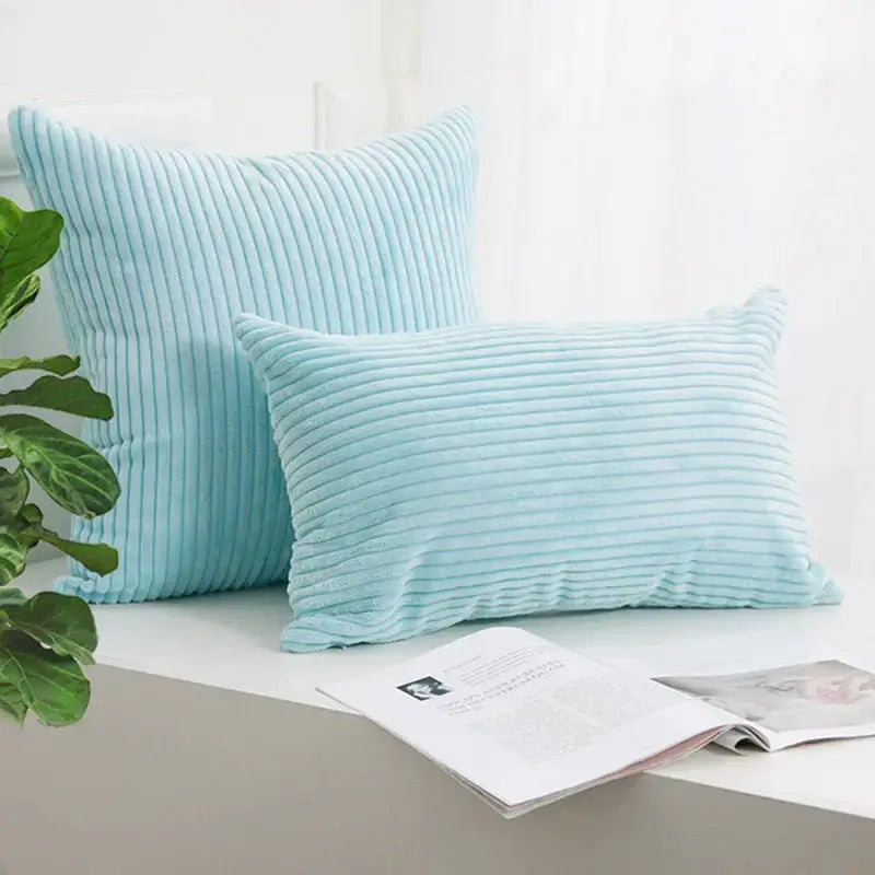 Light blue corduroy striped cushion cover with vertical ribbed texture for decorbites corduroy striped pillow decor