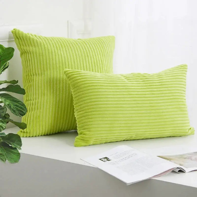 Lime green corduroy striped cushion cover with ribbed texture for living room decorbites corduroy striped pillow