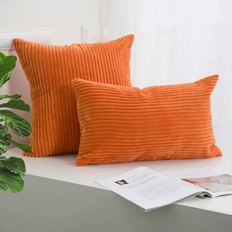 Orange corduroy striped cushion cover with ribbed texture for living room decorbites corduroy striped pillow
