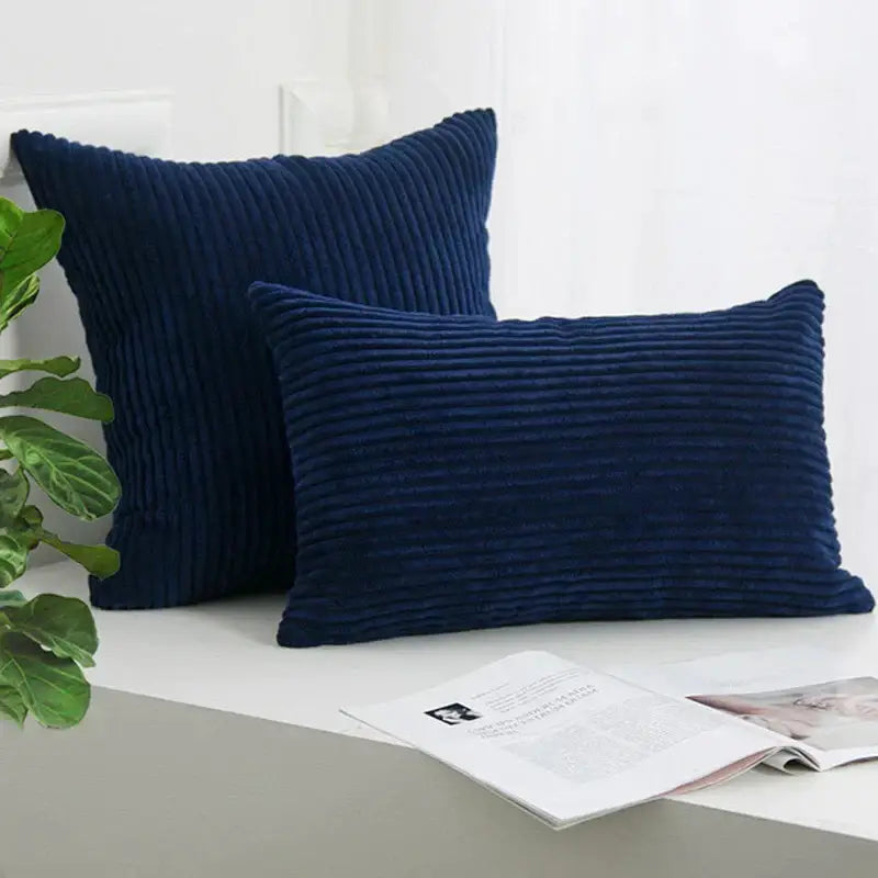 Deep navy blue corduroy striped cushion cover with ribbed texture for living room decorbites corduroy striped pillows