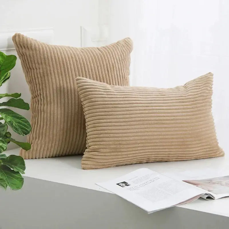 Beige corduroy striped cushion cover with ribbed texture for living room decorbites corduroy striped throw pillow case