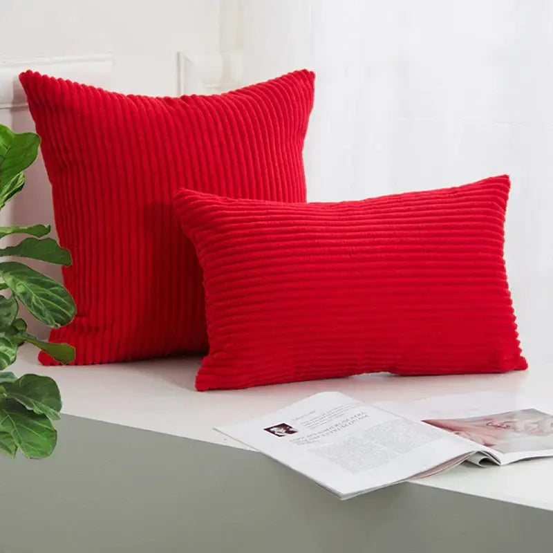 Vibrant red corduroy striped cushion cover with ribbed texture for decorbites corduroy striped living room decor