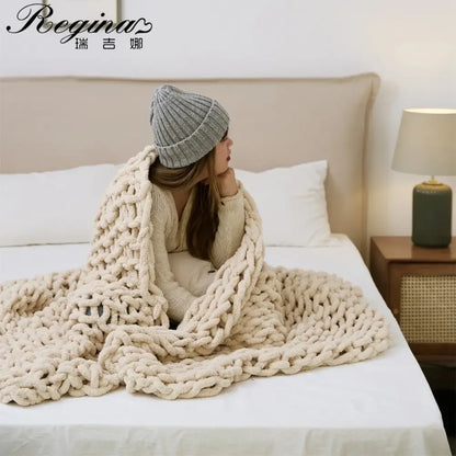 Cream cozy chenille chunky knit throw blanket in cream color with textured weave for bedroom decorbites cozy chenille
