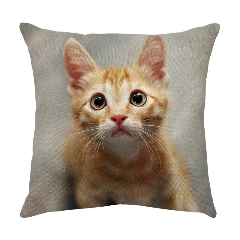 Cream cute cat face decorative cushion cover with an orange tabby kitten print for living room pillow