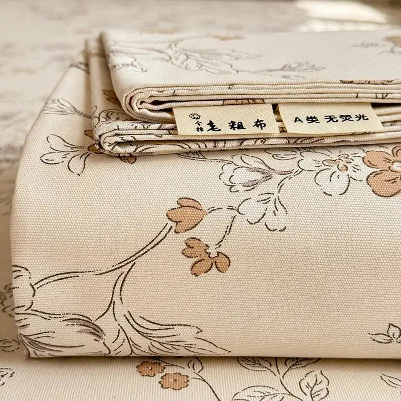 Beige floral-patterned cotton flower print bed cover with brown and black designs class a non-fluorescent decorbites cooling cotton