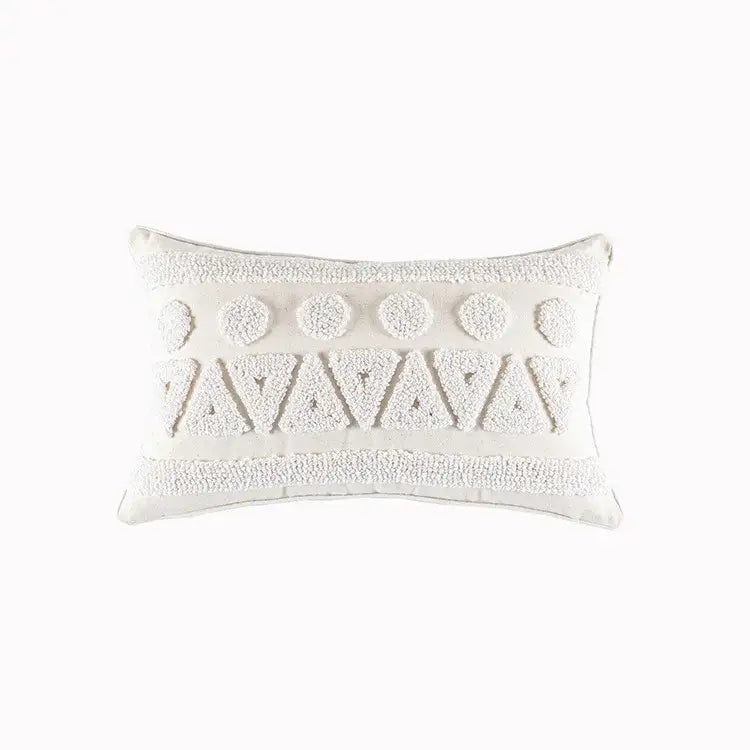 Cream cushion cover with geometric embroidery featuring textured circles and triangles for living room decorbites geometric embroidery