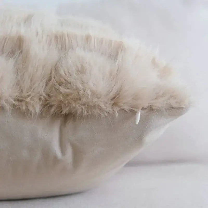 Beige cream geometric faux fur pillow case with soft fluffy trim for decorbites cream geometric bedroom cushion cover
