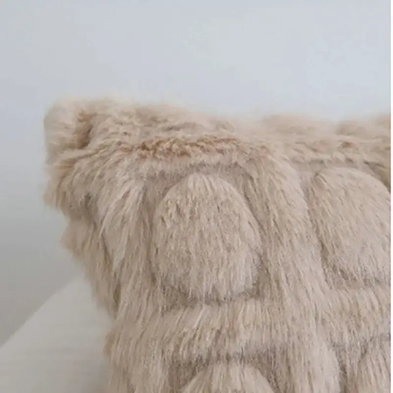 Beige faux fur throw pillow with quilted textured surface for decorbites cream geometric faux bedroom cushion cover