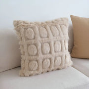 Cream geometric faux fur throw pillow in cream with a textured grid pattern for stylish bedroom decorbites decor