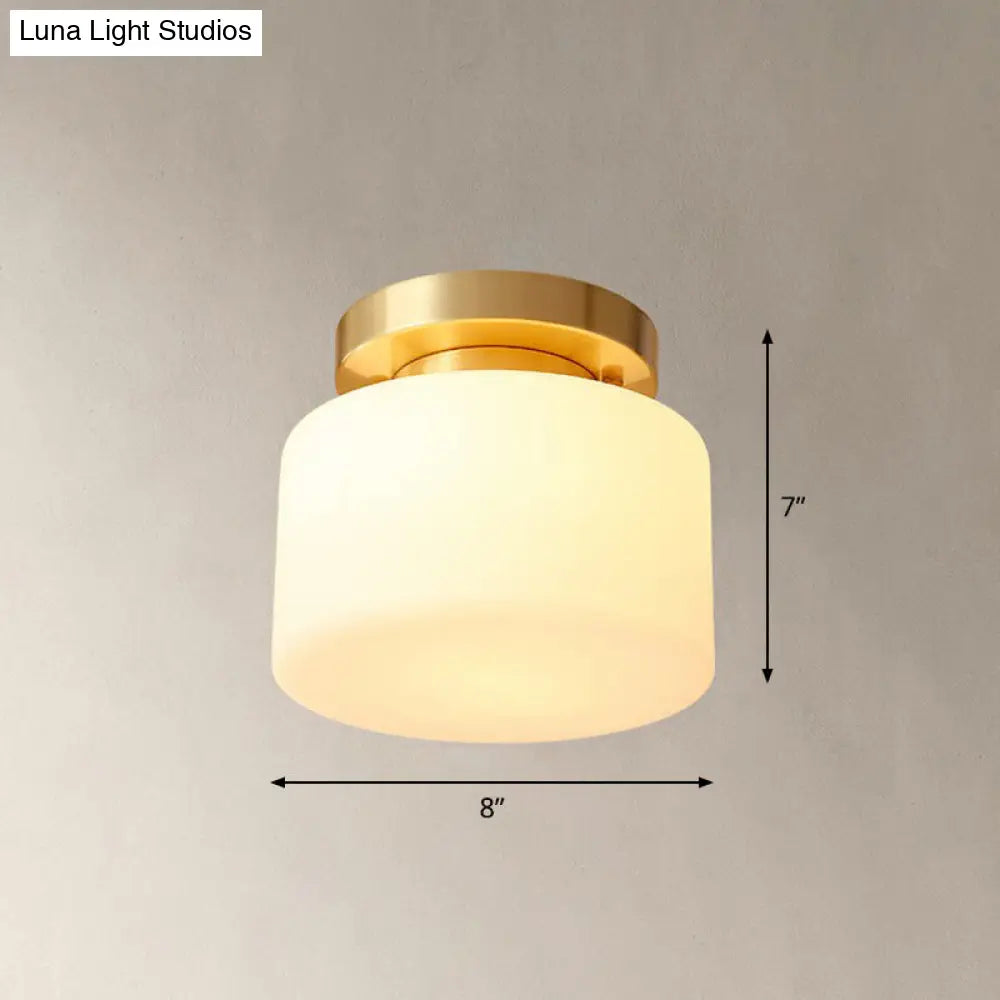 DecorBites™ DecorBites™ Cream Glass Ceiling Light with Brass Finish for Modern Foyer - Semi Flush Mount