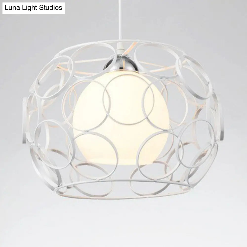 Cream Glass Industrial Pendant Light with Metallic Cage for Restaurants - Global Ceiling Hanging