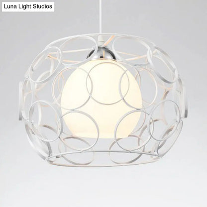 Cream Glass Industrial Pendant Light with Metallic Cage for Restaurants - Global Ceiling Hanging