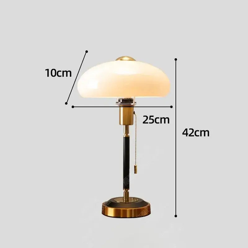 Vintage-style cream glass mushroom table lamp with warm frosted shade and brass accents for bedroom decorbites decor