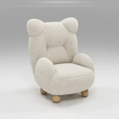 Cream kids lamb velvet plush sofa chair shaped like a teddy bear with cream color and wooden legs for bedroom seating