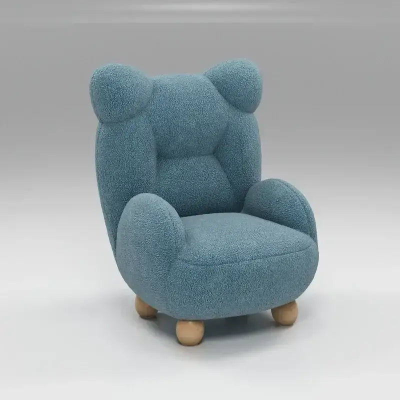 Cute teal fuzzy bear-shaped sofa chair with wooden legs cream decorbites kids lamb velvet bedroom seating