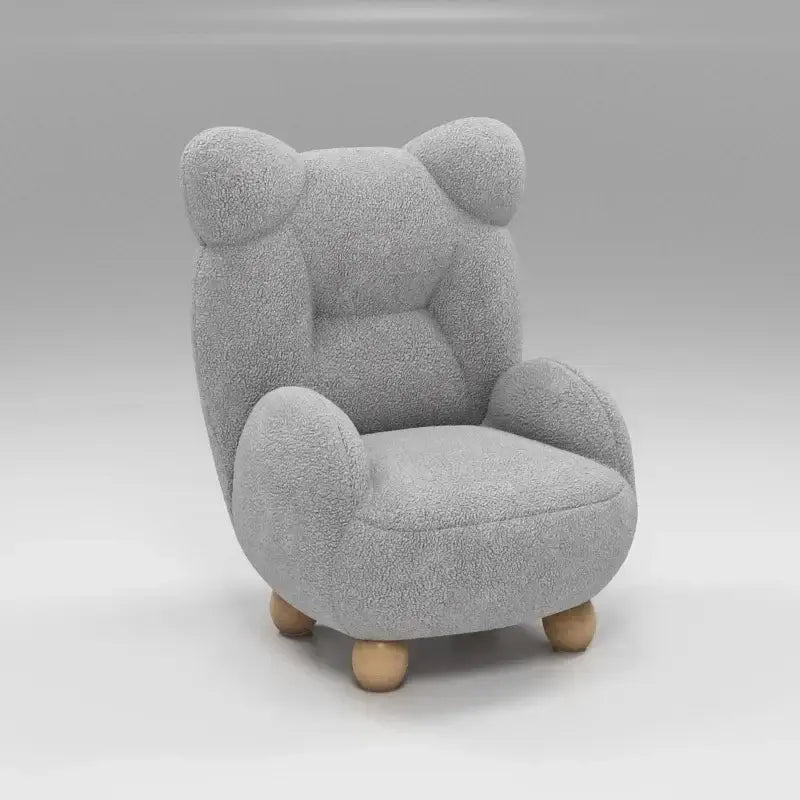 Gray plush cream kids lamb velvet sofa chair with rounded bear ears and wooden legs for bedroom seating decorbites kids lamb