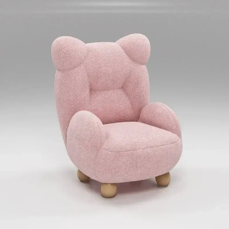 Pink plush bear-shaped kids lamb velvet sofa chair with wooden legs for bedroom decorbites kids lamb seating