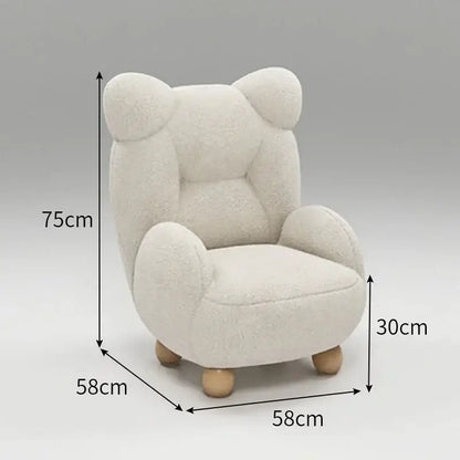 Cream kids lamb velvet sofa chair in off-white plush with teddy bear ears and wooden legs for bedroom seating decorbites kids lamb