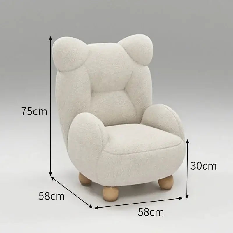 Cream kids lamb velvet sofa chair in off-white plush with teddy bear ears and wooden legs for bedroom seating decorbites kids lamb