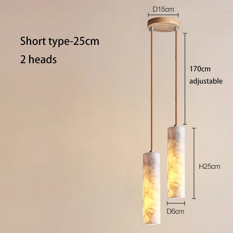 Cream marble cylinder pendant light with wooden mount and adjustable copper cords for luxury bedroom and bar decorbites cream marble