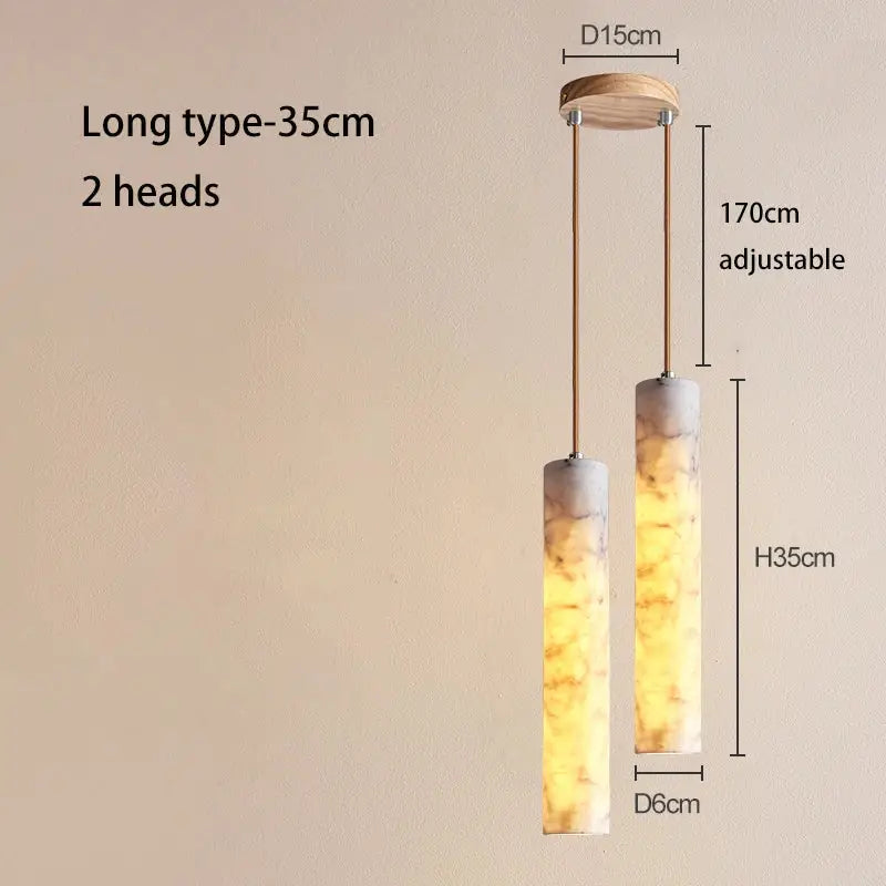 Adjustable 35cm long cream marble pendant light with two warm-toned shades for luxury bedroom and bar counter decorbites cream marble